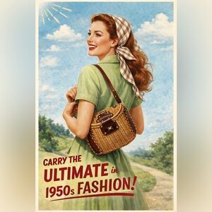 Rare Vintage 1950’s Woven Wicker Creel Shoulder Bag